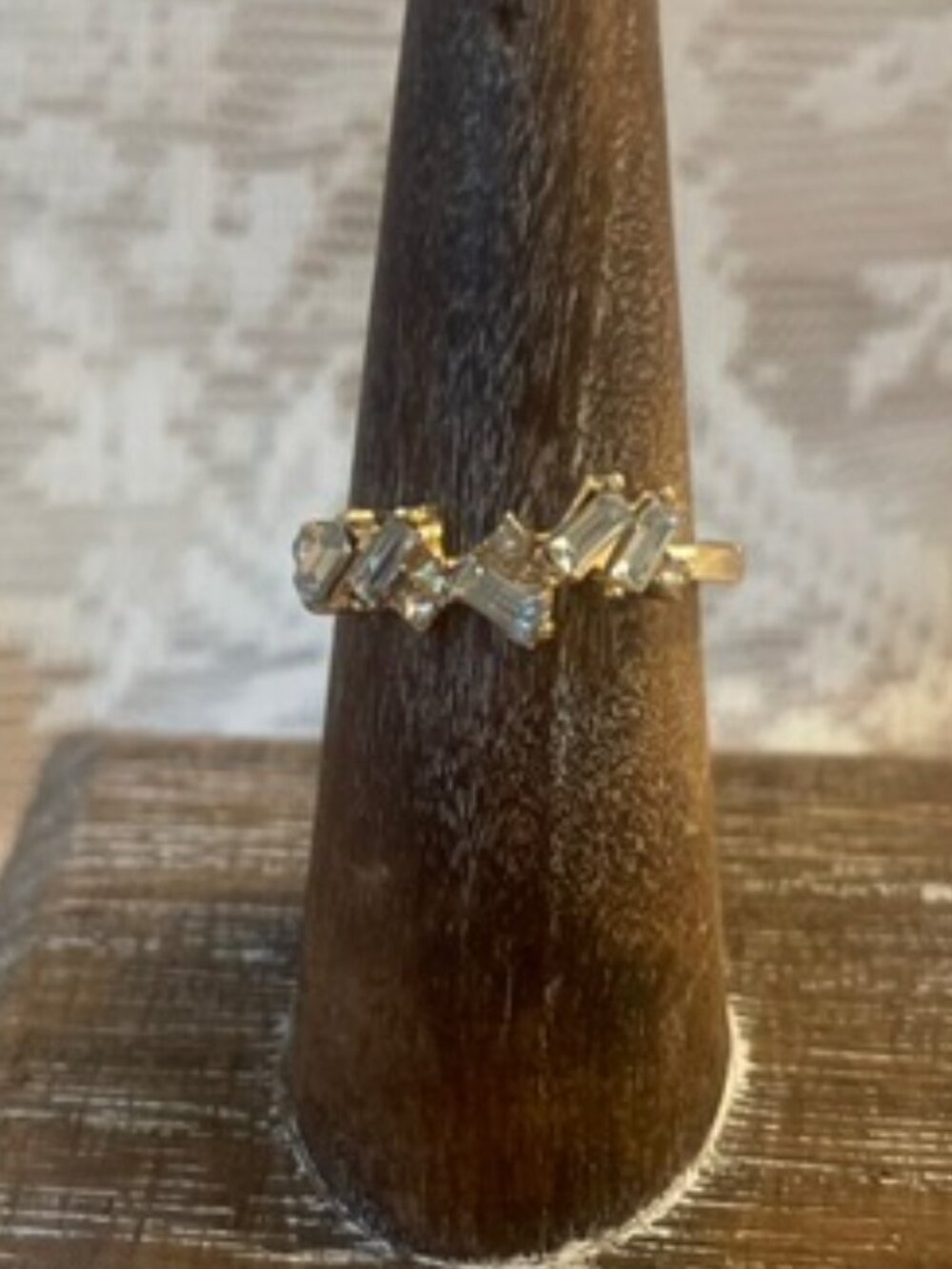 Dainty Gold Baguette Crystal Ring Minimalist Stacking Band size 6.5